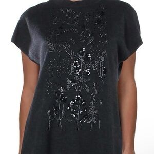 Anne Klein Black Short-Sleeve Embellished Knit Top